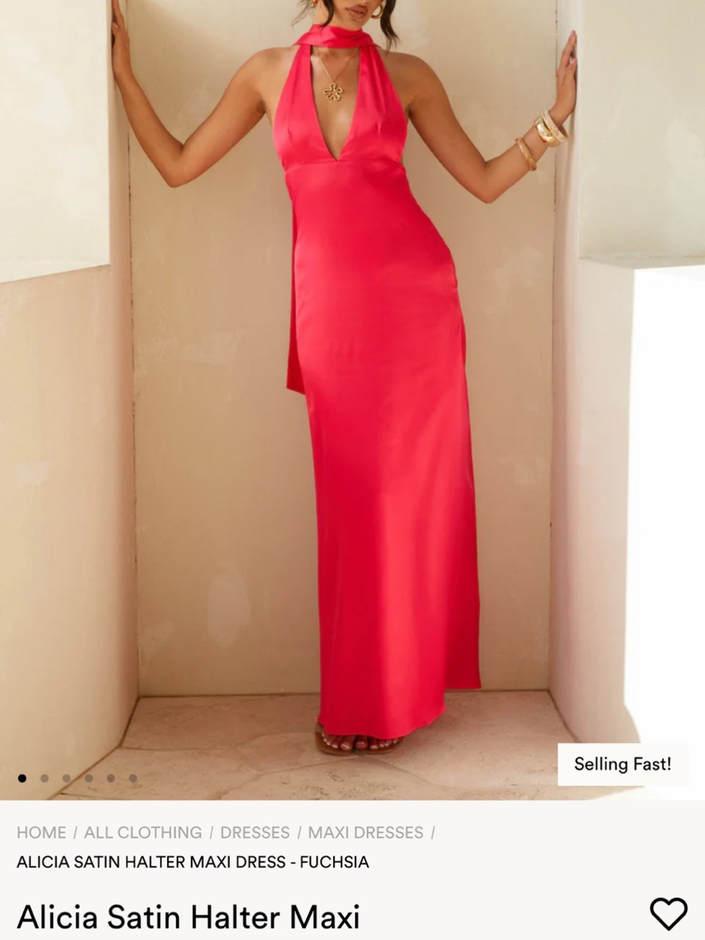 Peppermayo Satin Halter Maxi Dress - Fuchsia Pink